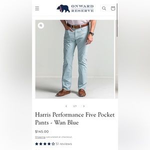 Onward Reserve-Harris Performance Five Pocket Pants - Wan Blue-35x32